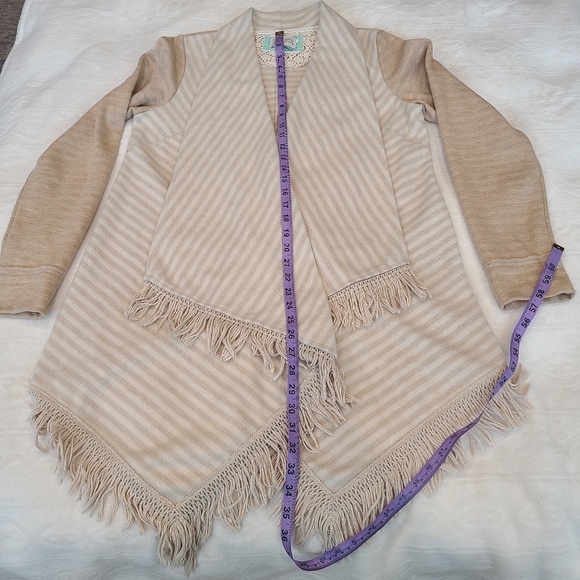 Anthropologie  Dradep Waterfall Open Cardigan Boho Fringe fleece - Picture 7 of 8